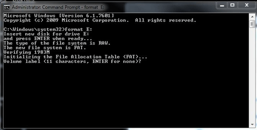 Windows 7 Command Prompt Window